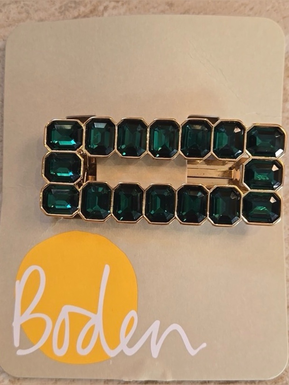 NEW Boden Emerald Green Crystal Rectangle Hair Clip